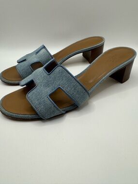 Authentic Hermes Oasis Denim Slide Sandals 37